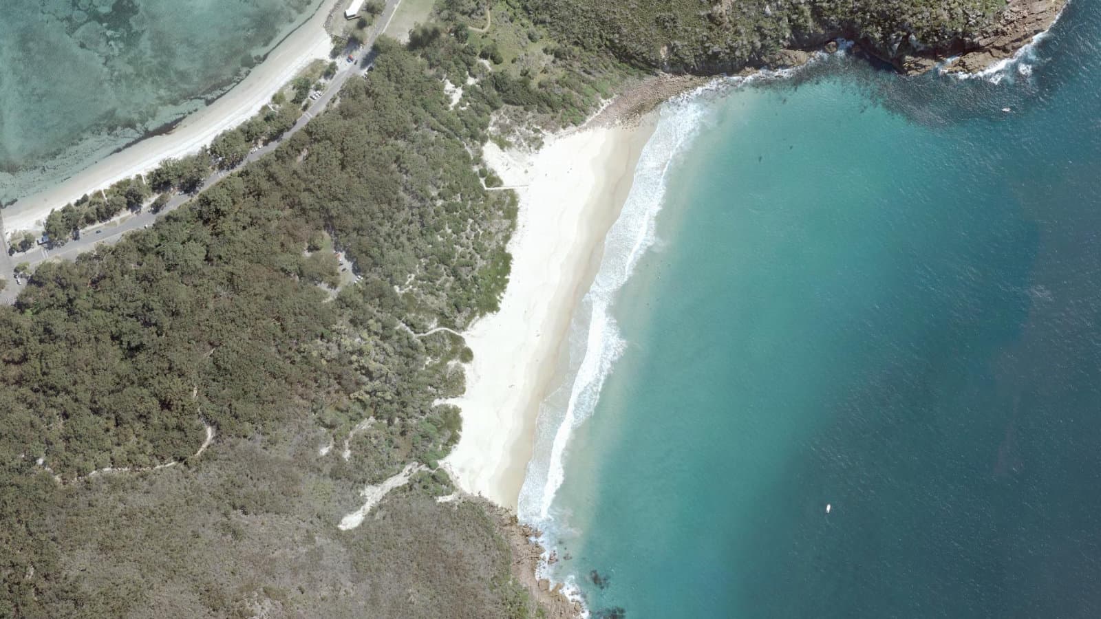Aerial view of Zenith Beach beneath Tomaree Head, Port Stephens