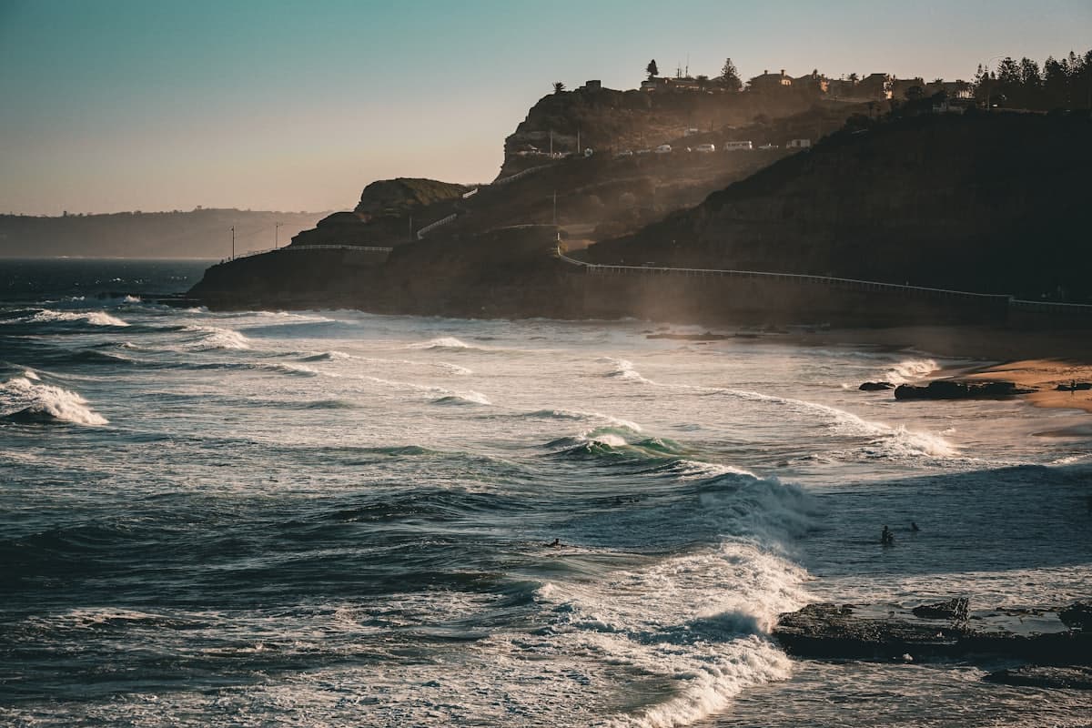 Winter swell rolling into Merewether Beach beneath the headland, Newcastle